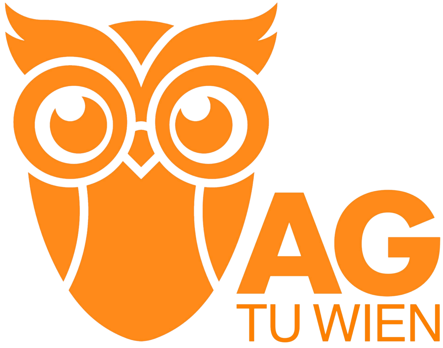 Eine orange Eule mit Schriftzug AG TU Wien